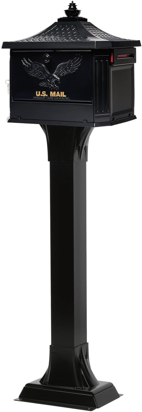 Gibraltar Mailboxes Hamilton Large Capacity Cast Aluminum Black, Post