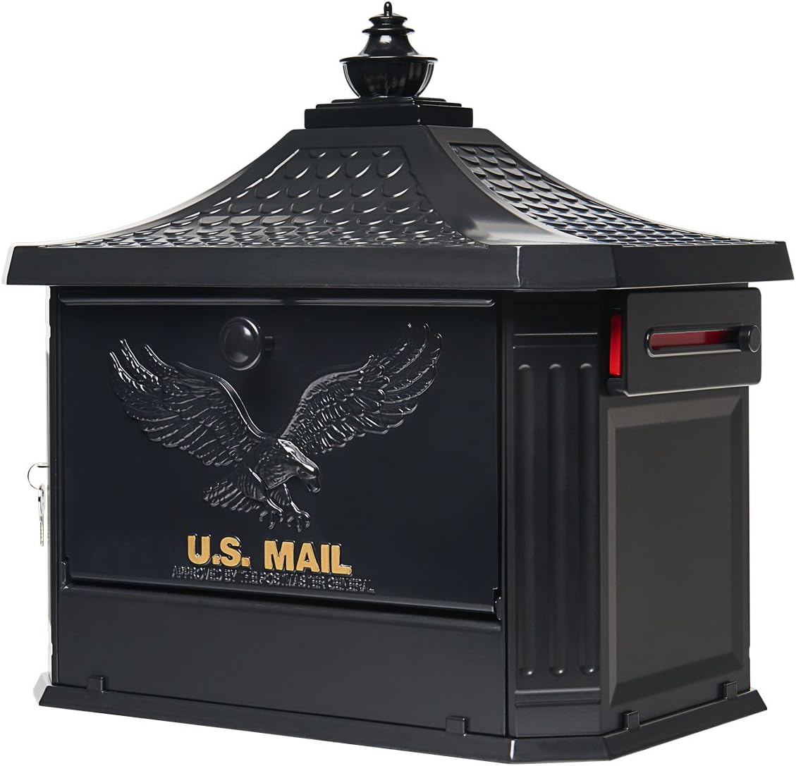 Gibraltar Mailboxes Hamilton Large Capacity Cast Aluminum Black, Post