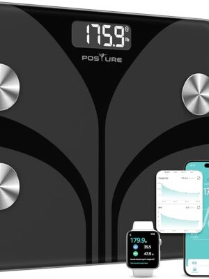 Posture Scale for Body Weight, Digital Bathroom Smart Scale LED Display, 13 Body Composition Analyzer Sync Weight Scale BMI Health Monitor Sync Apps 400lbs - Black