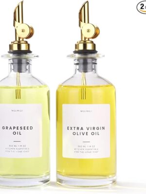 Molimoli - Premium Olive Oil Dispenser Bottles for Kitchen with Pourer - Oil and Vinegar Dispenser Set, Glass Oil Dispenser for Kitchen, Dispenser Bottle of 350ml - Set of 2