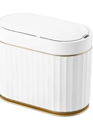 ELPHECO Mini Desktop Trash Bin Small Trash Can with Lid, 5 litres Desktop Motion Sensor Trash Can, 1.3 Gallon Waterproof Countertop Trash Can, Small Plastic Trash Can for Desk, Bedroom, Golden