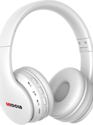 Kids Headphones Bluetooth 5.3 Wireless 60H Play Time Volume Limit 85/110dB Over Ear Foldable Protection Headset/Wired AUX Cord Mic for Child Boy Girl Travel School Phone Pad Tablet White