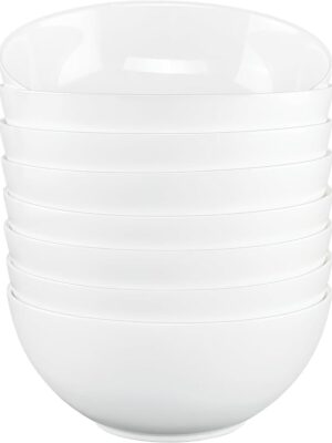 Soup Bowls Set of 8, Tempered Glass White Cereal Bowls, 34 OZ Round Dish Set, Microwave & Dishwasher Safe Glass Bowl Set