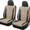 Motor Trend Beige Faux Leather Car Covers for Front Seats – Premium Automotive Bucket Seat Covers, Made for Vehicles with Removable Headrests, Interior Covers for Truck Van SUV