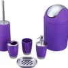 Plastic Bathroom Accessories Set 6 Pieces Toothbrush Holder, Rinse Cup, Soap Dish, Hand Sanitizer Bottle, Waste Bin, Toilet Brush with Holder (Purple)