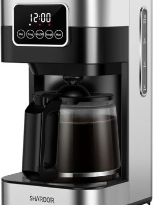 SHARDOR Coffee Maker Programmable, Drip Coffee Machine with Timer, 10-Cup Coffee Pot with Auto Shut-Off, Home & Office, Glass Carafe & Reusable Filter, Stainless Steel