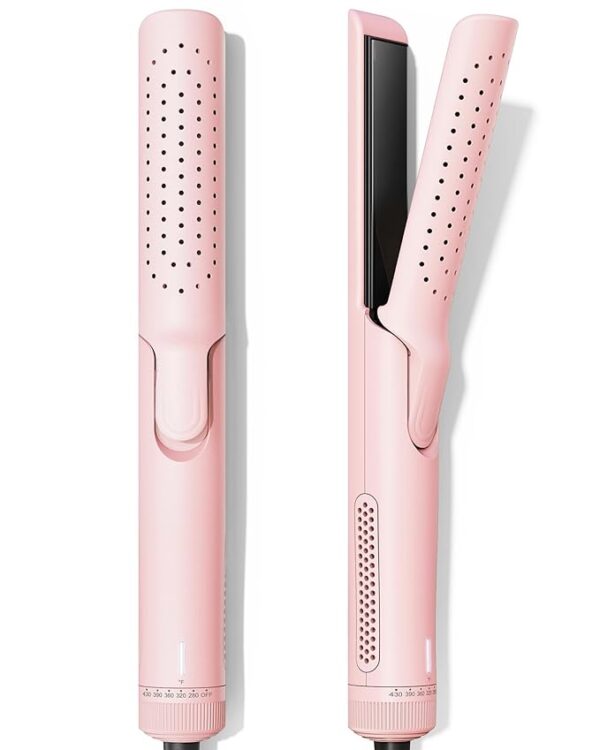 Pro Airflow Styler Curling Iron with 360° Vented Cool Air for Long-Lasting Curls, 1 Inch Hair Straightener and Curler 2 in 1, Dual Voltage, Adjustable Temps, Pink