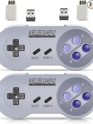 Wireless Controller for Mini SNES (Classic Edition, Only Works with Original Mini SNES Gamepad with USB Wireless Receiver Compatible with Switch, Windows,iOS,Liunx,Android Device (2 Packs)