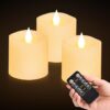 Flameless Candles Set of 3, Pillar LED Candles Battery Candles Flickering with Timer, 3 inch Flameless Candles with Remote battery powered candles,for wedding holiday decorations,White