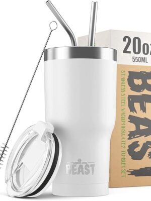 Beast 20 oz Tumbler Stainless Steel Vacuum Insulated Coffee Ice Cup Double Wall Travel Flask (Arctic White)