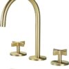 Brushed Gold Bathroom Faucet, Indare 8-Inch Brass Widespread Bathroom Sink Faucet 3 Holes with Copper Pop-Up Drain & Supply Lines, 110101-BG