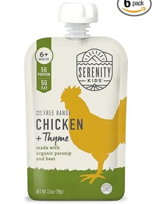 Serenity Kids 6+ Months Baby Food Pouches Puree Made With Ethically Sourced Meats & Organic Veggies | 3.5 Ounce BPA-Free Pouch | Free Range Chicken & Thyme, Parsnip, Beet | 6 Count (2 PACK- 12 TOTAL)