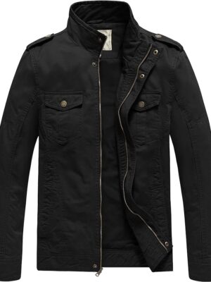 WenVen Men\'s Casual Washed Cotton Military Jacket