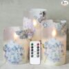 Wondise Glass Flameless Candles with Remote and Timer, Hydrangea Battery Operated Pillar Candles for Home Decoration, Set of 3(D3 x H4/5/6 Inch)