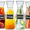 Set of 4 Glass Carafe Pitcher with Lid, Water Pitcher Set for Mimosa Bar Supplies, 1 Liter Beverage Dispensers, Bedside Water Carafe, Orange Juice Container, Catering Drink & Pitchers Parties