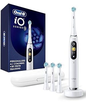 Oral-B iO Series 9 Electric Toothbrush with 3 Replacement Brush Heads, White Alabaster