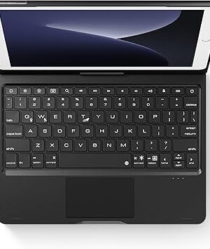 iPad 9th Generation Keyboard Case: 2021 Touchpad ipad 8th 7th Gen Case with Keyboard for 10.2 inch Air 3 10.5 Rotatable Color Backlit Keyboard Cover for New iPad 9th Gen with Pencil Holder Black