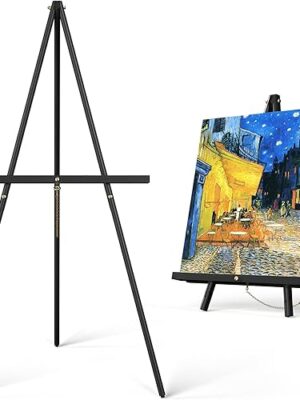 Art Easel Wooden Stand - 63" Portable Tripod Display Artist Easel - Adjustable Floor Wood Poster Stand for Wedding, Painting, Drawing, Display Show, Black