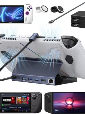 iVANKY Legion Go/ROG Ally/Steam Deck Dock with 65W PD Charger, 8-in-1 Hub Docking Station with HDMI 4K@60Hz Gigabit Ethernet, USB-A 3.0, 100W Charging USB-C Port for Valve Stream Deck