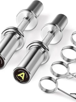 Pair of 16" Olympic Dumbbell Handles Loadable Dumbbell Bars for 2-inch Olympic Weight Plates Ideal for Home Gym Strength Training, 2 Pair of Spring Collars Included