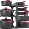 MUDEELA 8-Tier Heavy Duty Adjustable Pan Organizer Rack for Kitchen Cabinet Storage and Organization