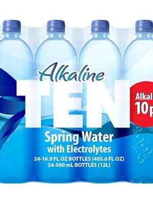TEN Alkaline Spring Water, pH 10, High in Electrolytes, 16.9 Fl Oz (Pack of 24)