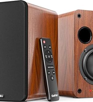 Saiyin Bluetooth Bookshelf Speakers, 30W X 2 Powered TV Speakers with 3.5 Inch Woofer, Turntable Speakers with Optical/AUX/RCA Input for PC and TV