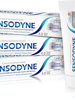 Sensodyne Extra Whitening Sensitive Teeth and Cavity Prevention Whitening Toothpaste, Amazon Exclusive, Cool Mint -4 Ounces (Pack of 3)