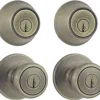 Kwikset 242 Tylo Entry Knob and Single Cylinder Deadbolt Project Pack in Antique Brass