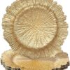 MAONAME Round 13" Gold Charger Plates, Set of 6, Reef Plate Chargers for Dinner Plates, Plastic Table Chargers for Wedding, Thanksgiving, Christmas