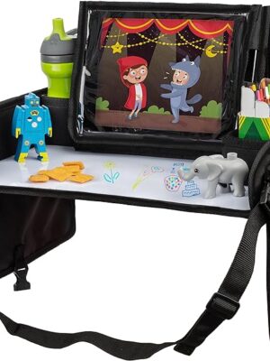 Lusso Gear Kids Travel Tray for Toddler & Kids Car Seat, Lap Tray for Airplane, Kids Travel Desk Essential Accessories, Table Tray for Road Trip Activities (Black)