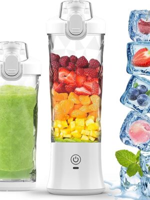 Portable Blender，BLACK 270W Powerful Blender for Shakes and Smoothies，Personal Size Blender 6 Blades,20 Oz Mini Blender Cup with Travel Lid and USB Rechargeable for Office,Gym,Kitchen（White）