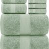 White Classic Luxury Green Bath Towel Set - Combed Cotton Hotel Quality Absorbent 8 Piece Towels | 2 Bath Towels | 2 Hand Towels | 4 Washcloths [Worth $72.95] 8 Pack | Green