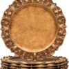 MAONAME 14" Antique Gold Charger Plates with Embossed Rims, Set of 6, Plastic Plate Chargers for Dinner Plates, Table Setting