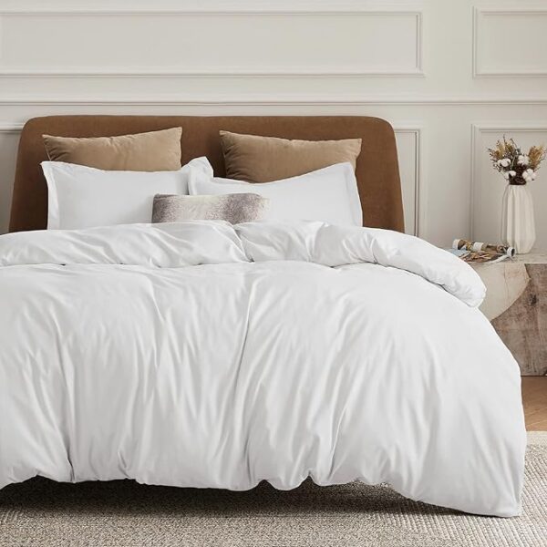 Bedsure White Duvet Cover Queen Size - Soft Double Brushed Duvet Cover for Kids with Zipper Closure, 3 Pieces, Includes 1 Duvet Cover (90\"x90\") & 2 Pillow Shams, NO Comforter