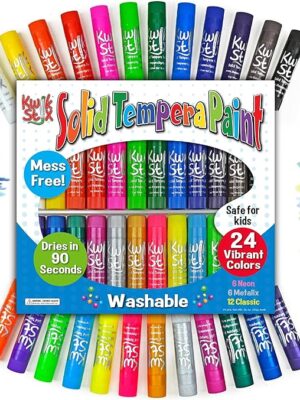 Kwik Stix Solid Tempera Paint Sticks, 24 Colors, Washable Paint Sticks for Kids, Non-Toxic, Quick Drying, Allergen Free, Paint Sticks in Classic, Metallic & Neon Colors, Paint for Kids and Toddlers