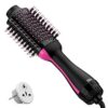 Dual Voltage Hair Dryer Brush with Negative Ion Anti-frizz Styler - Hot Air Volumizer for 110V-120V/220V-240V- BLACK