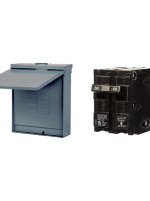 SIEMENS W0816ML1125CU 125 amp, 8 Space, 16 Circuit, Outdoor Center Load Cente, Gray & Q250 50-Amp Double Pole Type QP Circuit Breaker, Black