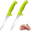 Cook N Home Boning Knife Set 2-Piece, 6-inch High Carbon German Stainless Steel Flexible Curved and Straight Stiff Boning Kitchen Knives, Ergonomic Handle, Green