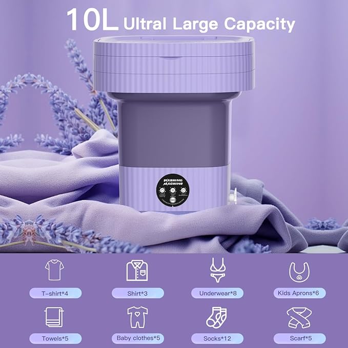 Portable Washing Machine, 10L Folding Mini Washer with 3 Modes Deep Cleaning FOR TRAVEL/CAMPER/RV - Image 3