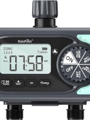 RAINPOINT Sprinkler Timer, 4 Outlets Hose Timers, 4 Zone Water Timer for Watering with Rain Delay/Manual/Automatic Timed Irrigation Controller System, Programmable Digital Faucet Timer for Lawn