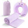 Travel Blanket and Pillow - Premium Airplane Blanket with Soft Bag Pillowcase, Hand Luggage Belt Compact Pack Large Blanket for Travel (Purple)