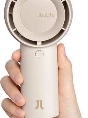 JISULIFE Handheld Portable Turbo Fan [16H Max Cooling Time], 4000mAh USB Rechargeable Personal Battery Operated Mini Small Pocket Fan with 5 Speeds for Travel/Outdoor/Home/Office - Brown
