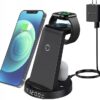 Wireless Charging Station, 3 in 1 Fast Wireless Charging Dock Stand Compatible with iPhone 1 3/12/11, Wireless Charging Dock Stand with Clock for Watch Series & Airpods (with Adapter)