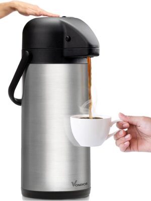 Airpot Coffee Dispenser with Pump - 102 oz Insulated Stainless Steel Coffee Carafe - Thermal Beverage Dispenser - Thermos Urn for Hot/Cold Water, Party Chocolate Drinks