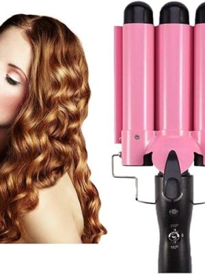 3 Barrel Hair Curling Iron Wand Temperature Adjustable 32mm Hair Waver（Pink）