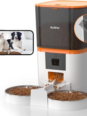 Automatic Cat Feeder with Adjustable Camera for 2 Cats, 5G WiFi 6L Smart Cat Food Dispenser, 1080P HD Video with Night Vision, Pet Feeder with 2-Way Audio for Cats&Dogs, Food Blockage & Motion Alerts