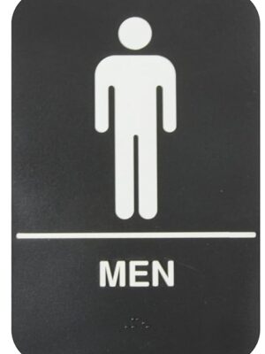 Thunder Group PLIS6952BK Information Symbol Sign, 6" x 9", Men, with Braille, self Adhesive Backing, White Lettering on Black Background, Pack of 6