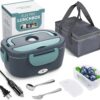 Electric Lunch Box Food Heater, 3 in 1 Ultra Quick Heated Lunch Boxes for Adults, 12V/24V/110V Portable Food Warmer for Car/Truck/Office With Fork Spoon and Insulated Carry Bag