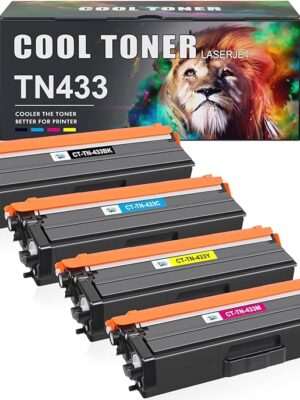 Cool Toner Compatible TN433 Toner Cartridge Replacement for Brother TN433 TN-433 MFC-L8900Cdw for Brother HL-L8360Cdw HL-L8260Cdw MFC-L8610Cdw HL-L8360Cdwt Printer (Black Cyan Magenta Yellow, 4 Pack)